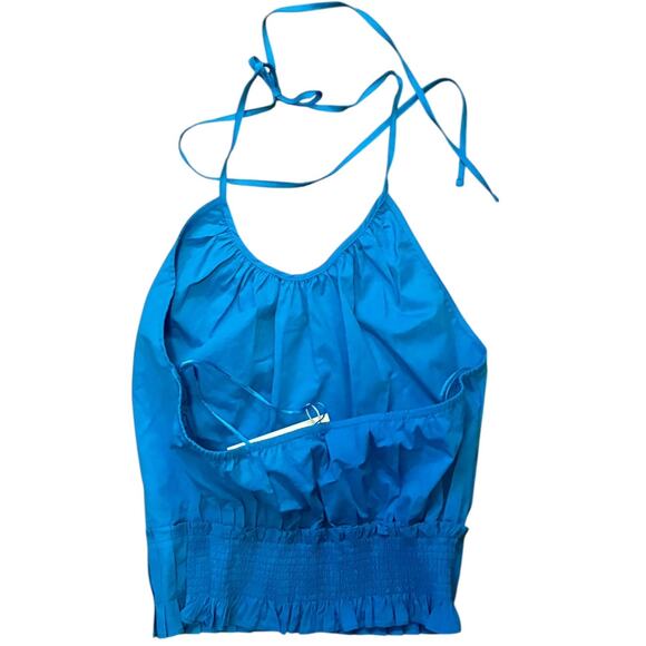 Ramy Brook Charlie Halter Top Size S NWT Tropical Blue Pleated Hem - Picture 2 of 8
